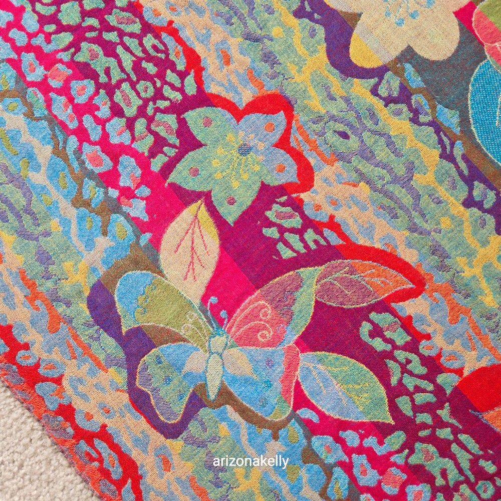 NWOT 100% Wool Woven Scarf Butterfly Flowers Colorful Vibrant - Picture 4 of 12